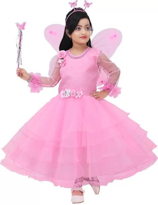 Maqorama Fashion Girls Maxi/Full Length Festive/Wedding Dress(Pink, 3/4 Sleeve)