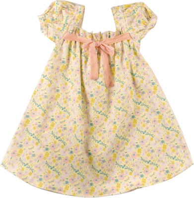 Elfin House Girls Midi/Knee Length Casual Dress(Yellow, Short Sleeve)