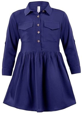 HUNNY BUNNY Girls Midi/Knee Length Casual Dress(Dark Blue, Full Sleeve)