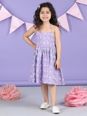 Sangria Girls Midi/Knee Length Casual Dress(Purple, Sleeveless)