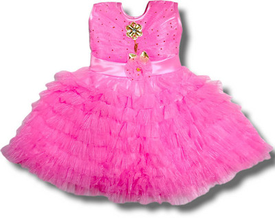ANGEL PROPRIETOR Baby Girls Midi/Knee Length Party Dress(Pink, Sleeveless)