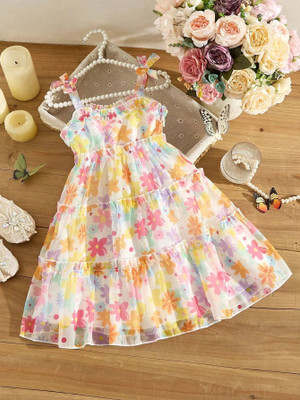 SHRVAAY GROUP Girls Below Knee Casual Dress(Multicolor, Noodle strap)