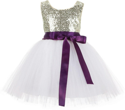 Shahina Fashion Girls Midi/Knee Length Party Dress(White, Sleeveless)