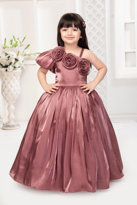 SARDAR DRESSES Girls Maxi/Full Length Party Dress(Brown, Fashion Sleeve)