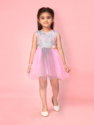 Aarika Girls Midi/Knee Length Party Dress(Pink, Sleeveless)