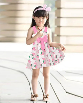 Royal View Indi Girls Midi/Knee Length Casual Dress(Pink, Sleeveless)