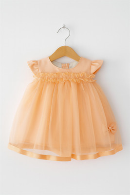 chaz kids Indi Girls Midi/Knee Length Festive/Wedding Dress(Orange, Fashion Sleeve)