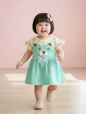 BABY'S DAY Baby Girls Short/Mid Thigh Casual Dress(Green, Sleeveless)