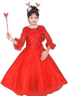 Lilions Baby Girls Maxi/Full Length Party Dress(Red, 3/4 Sleeve)