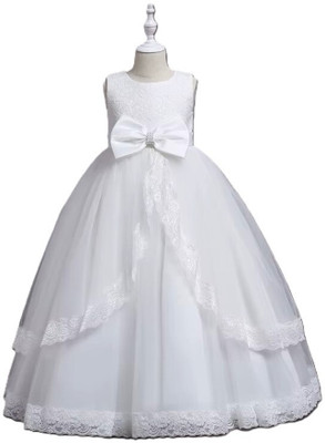 Reem Jheem Baby Girls Maxi/Full Length Festive/Wedding Dress(White, Sleeveless)