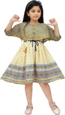 JULIO Indi Girls Midi/Knee Length Casual Dress(Yellow, Fashion Sleeve)