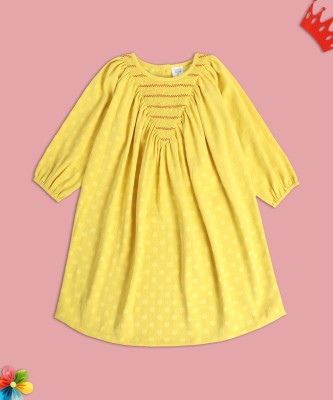 MINI KLUB Girls Midi/Knee Length Casual Dress(Yellow, Full Sleeve)