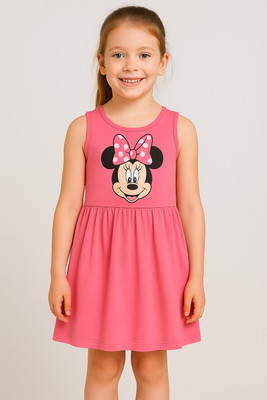 Show In Style Girls Midi/Knee Length Casual Dress(Pink, Sleeveless)