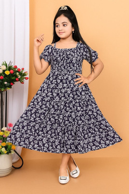 JMD Creation Girls Calf Length Festive/Wedding Dress(Blue, Sleeveless)