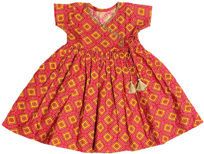 Little Aayu Girls Midi/Knee Length Festive/Wedding Dress(Red, Short Sleeve)