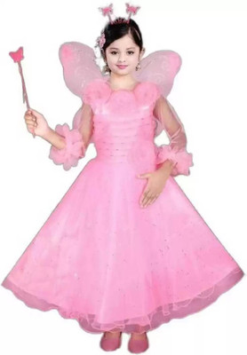 Maqorama Fashion Girls Maxi/Full Length Festive/Wedding Dress(Pink, 3/4 Sleeve)