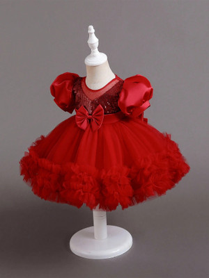 kastbhanjan Indi Baby Girls Above Knee Casual Dress(Pink, Short Sleeve)