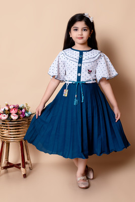 MIR FASHION Indi Girls Below Knee Party Dress(Blue, Half Sleeve)