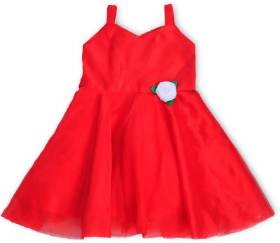 MVD Fashion Indi Girls Below Knee Party Dress(Red, Sleeveless)