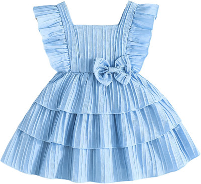 gentsone Girls Midi/Knee Length Casual Dress(Blue, Sleeveless)