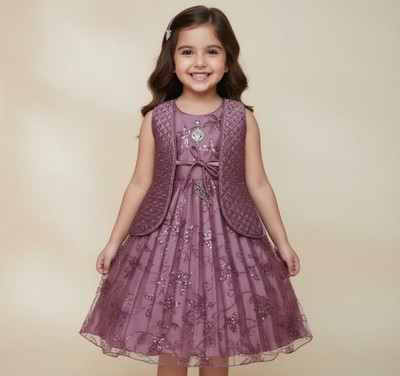 HAYAT HUB Indi Girls Midi/Knee Length Party Dress(Pink, Sleeveless)