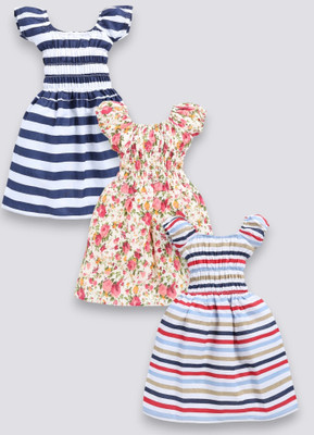 carrydreams Girls Midi/Knee Length Casual Dress(Multicolor, Cap Sleeve)