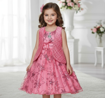 HAYAT HUB Indi Girls Midi/Knee Length Party Dress(Pink, Sleeveless)