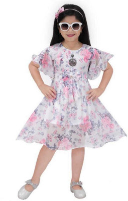 STYLED CREATION Indi Girls Midi/Knee Length Casual Dress(White, Fashion Sleeve)