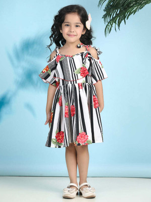 CUTIEKINS Girls Midi/Knee Length Casual Dress(White, Multicolor, Half Sleeve)
