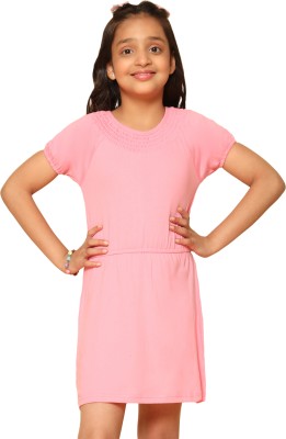 Kids Cave Girls Above Knee Casual Dress(Pink, Short Sleeve)