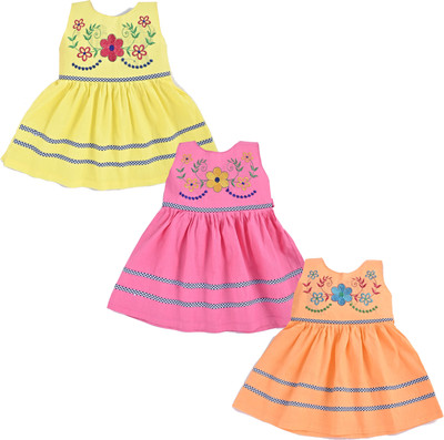 FIRST DREAM Baby Girls Midi/Knee Length Casual Dress(Yellow, Sleeveless)