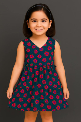 CottonKarry Girls Below Knee Casual Dress(Blue, Pink, Sleeveless)