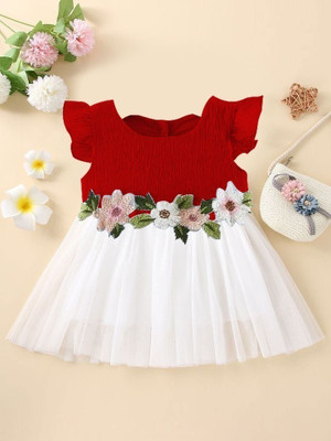HouseOfCommon Baby Girls Midi/Knee Length Festive/Wedding Dress(Red, Short Sleeve)