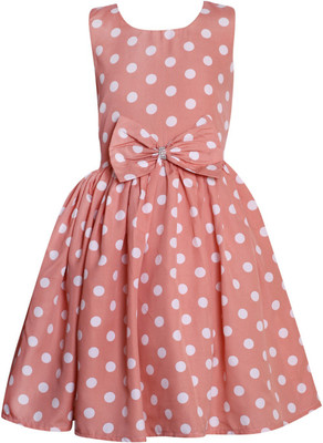 ROZZBY Indi Girls Midi/Knee Length Casual Dress(Orange, Sleeveless)