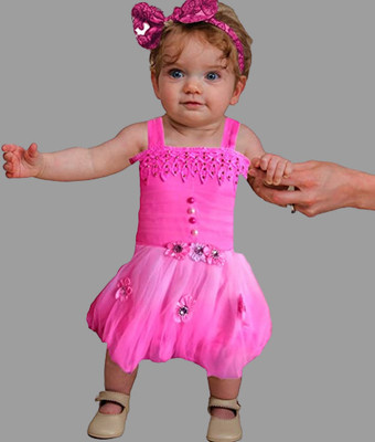 MAVILLA GARMENTS Girls Midi/Knee Length Party Dress(Pink, Sleeveless)