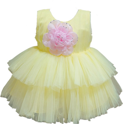 DeeVee Creations Baby Girls Midi/Knee Length Party Dress(Yellow, Sleeveless)