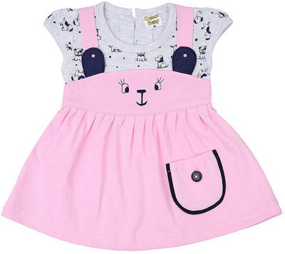 NammaBaby Baby Girls Midi/Knee Length Casual Dress(Pink, Cap Sleeve)