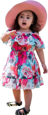 CARTIKKAAY Girls Midi/Knee Length Festive/Wedding Dress(Multicolor, Fashion Sleeve)