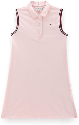 TOMMY HILFIGER Girls Midi/Knee Length Casual Dress(Pink, Short Sleeve)