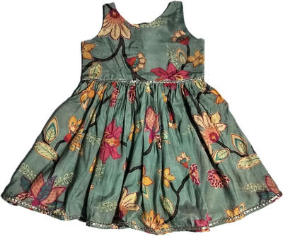 SSTG Indi Girls Midi/Knee Length Party Dress(Green, Sleeveless)