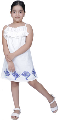 Gianna Girls Midi/Knee Length Casual Dress(White, Sleeveless)