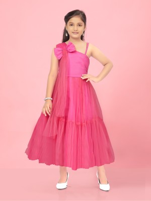 Aarika Indi Girls Maxi/Full Length Party Dress(Pink, Sleeveless)