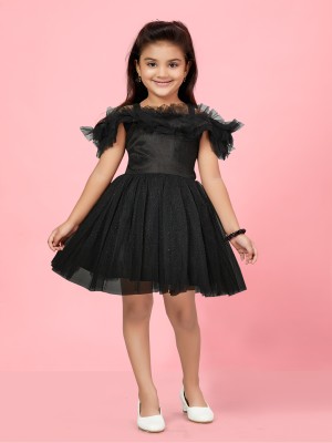 Aarika Indi Girls Midi/Knee Length Party Dress(Black, Sleeveless)