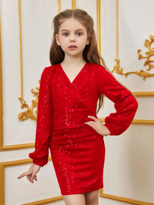 vani enterprise Girls Midi/Knee Length Party Dress(Red, Full Sleeve)