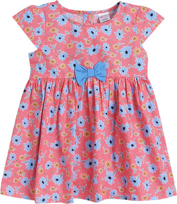Funshine Indi Girls Midi/Knee Length Casual Dress(Orange, Cap Sleeve)