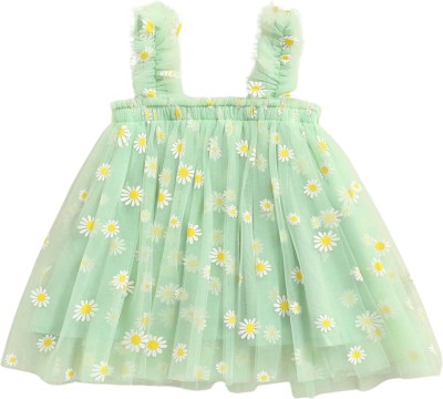 TotzTouch Girls Above Knee Party Dress(Green, Sleeveless)