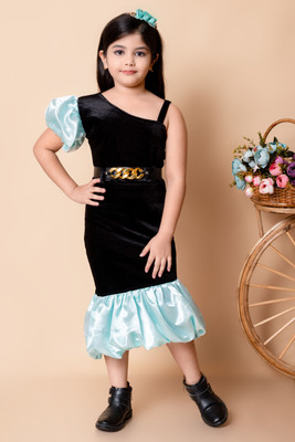 SPAMitude Indi Girls Below Knee Party Dress(Blue, Fashion Sleeve)