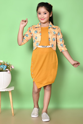 UNICKFASHION Indi Girls Above Knee Casual Dress(Pink, 3/4 Sleeve)