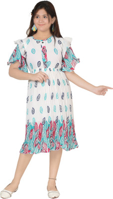ANG FASHION Indi Girls Below Knee Casual Dress(Multicolor, Half Sleeve)