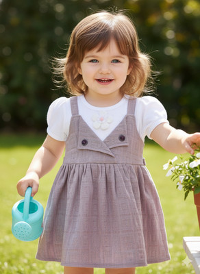 LACKii DOLL Indi Baby Girls Above Knee Casual Dress(White, Grey, Short Sleeve)